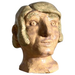 Vintage studio art ceramic figurative sculpture of a male head, 1970s