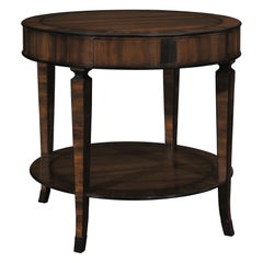 Italian neoclassical Viena circular nightstand w/ tropical wood veneer & ebony