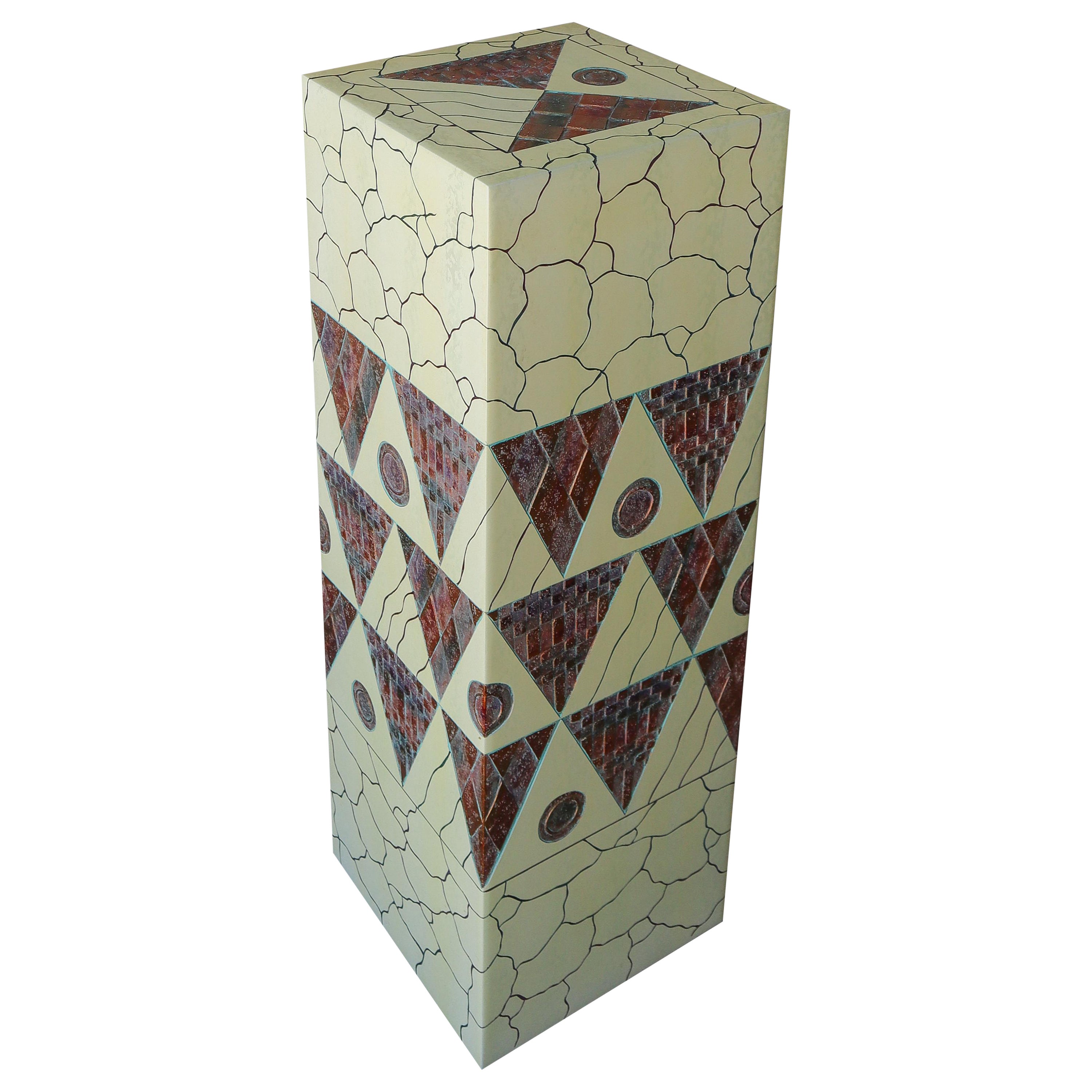 Unique Post Modern Mixed Media Art Pedestal  For Sale