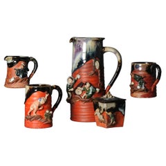 Antique Japanese Sumida Gawa Pottery Tea Set Monkeys Figures, Early 20th Century