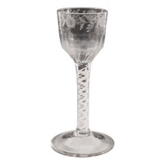 Antique A Very Fine Engraved Single Series Opaque Twist Wine Glass c1760