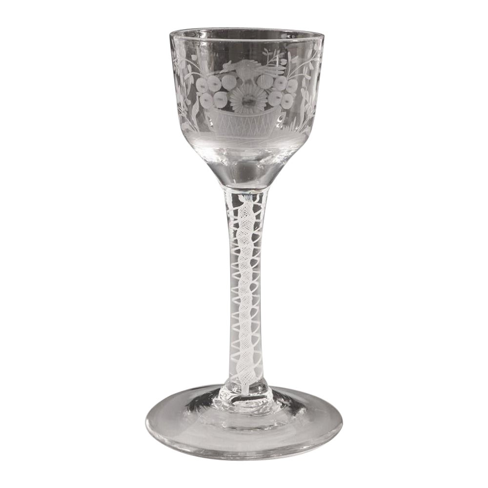 Engraved Double Series Opaque Twist Wine Glass c1760 For Sale