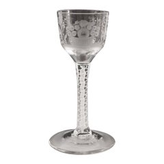 Antique Engraved Double Series Opaque Twist Wine Glass c1760