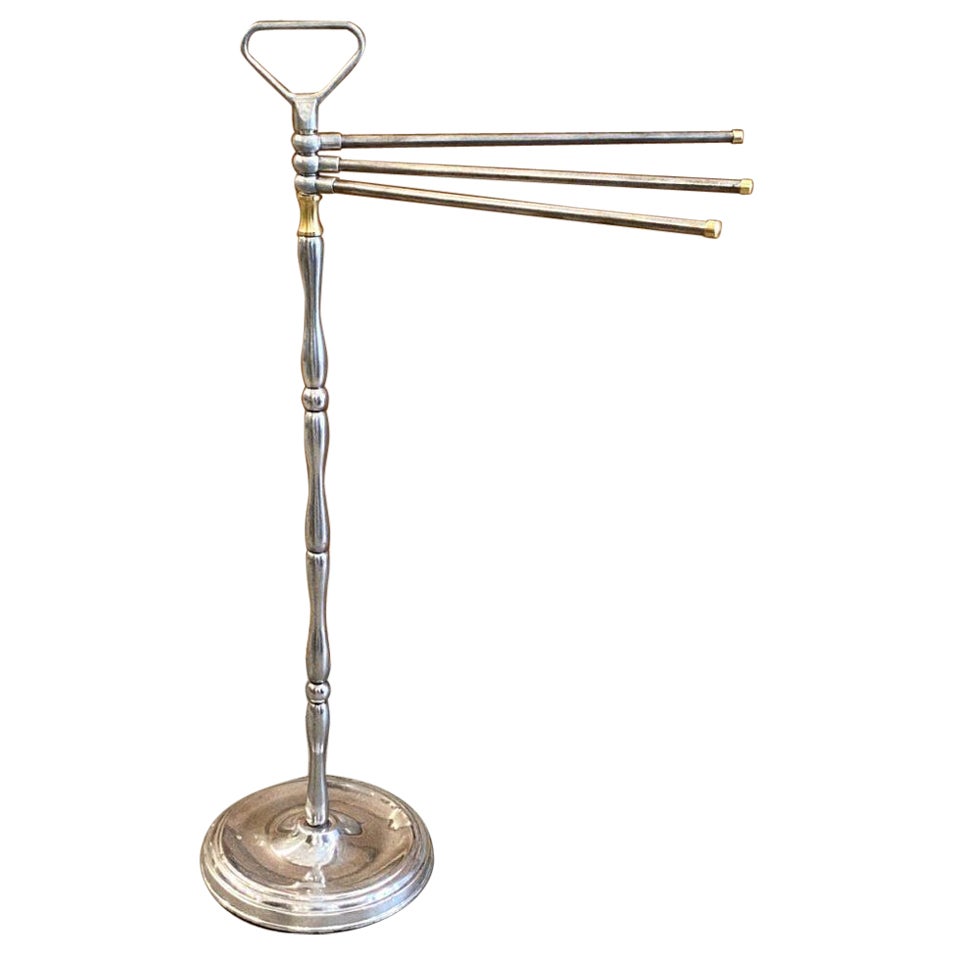 Handsome Towel Rack / Stand Chromed Iron & Brass - France 1930s For Sale