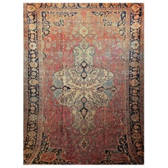 19th Century Persian Farahan Rug in Floral Pattern in Red, Saffron, Blue, Ivory