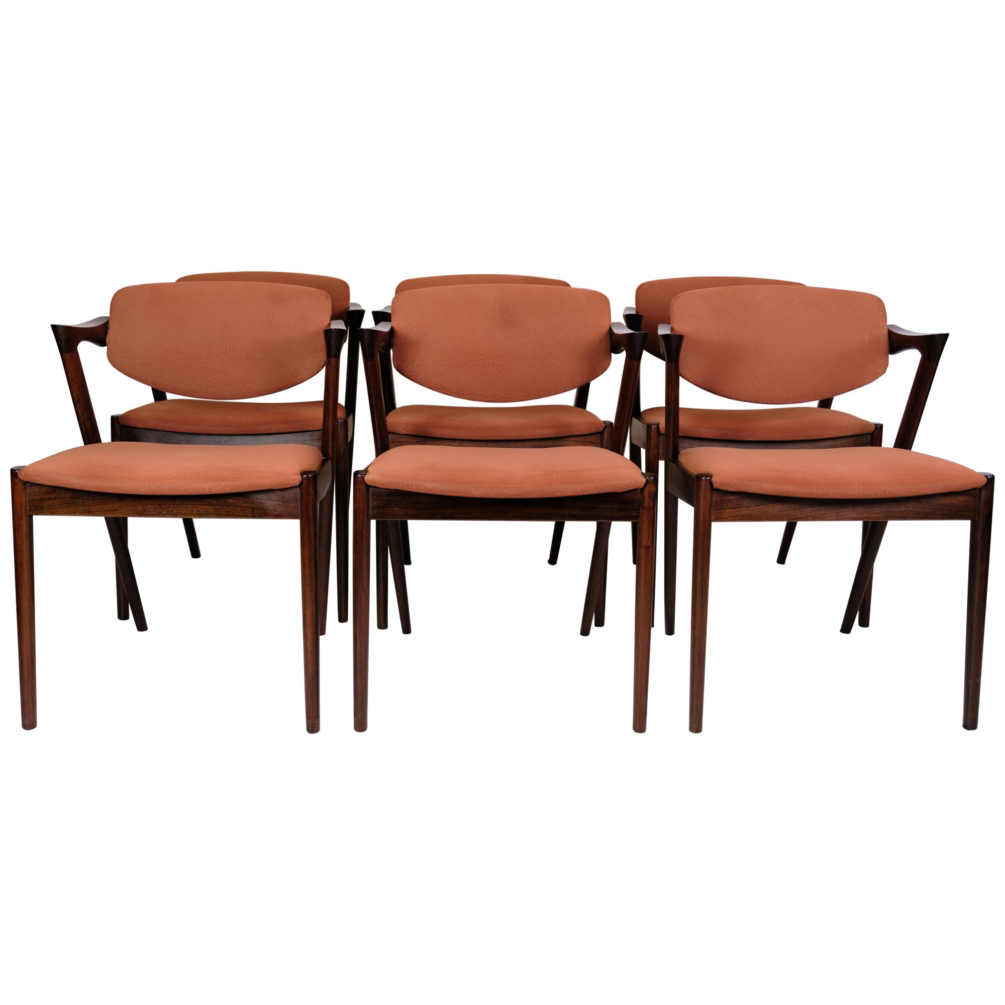 Set of 6 Dining Room Chairs Model 42 in Rosewood By Kai Kristiansen  For Sale