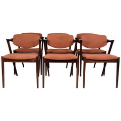 Set of 6 Dining Room Chairs Model 42 in Rosewood By Kai Kristiansen