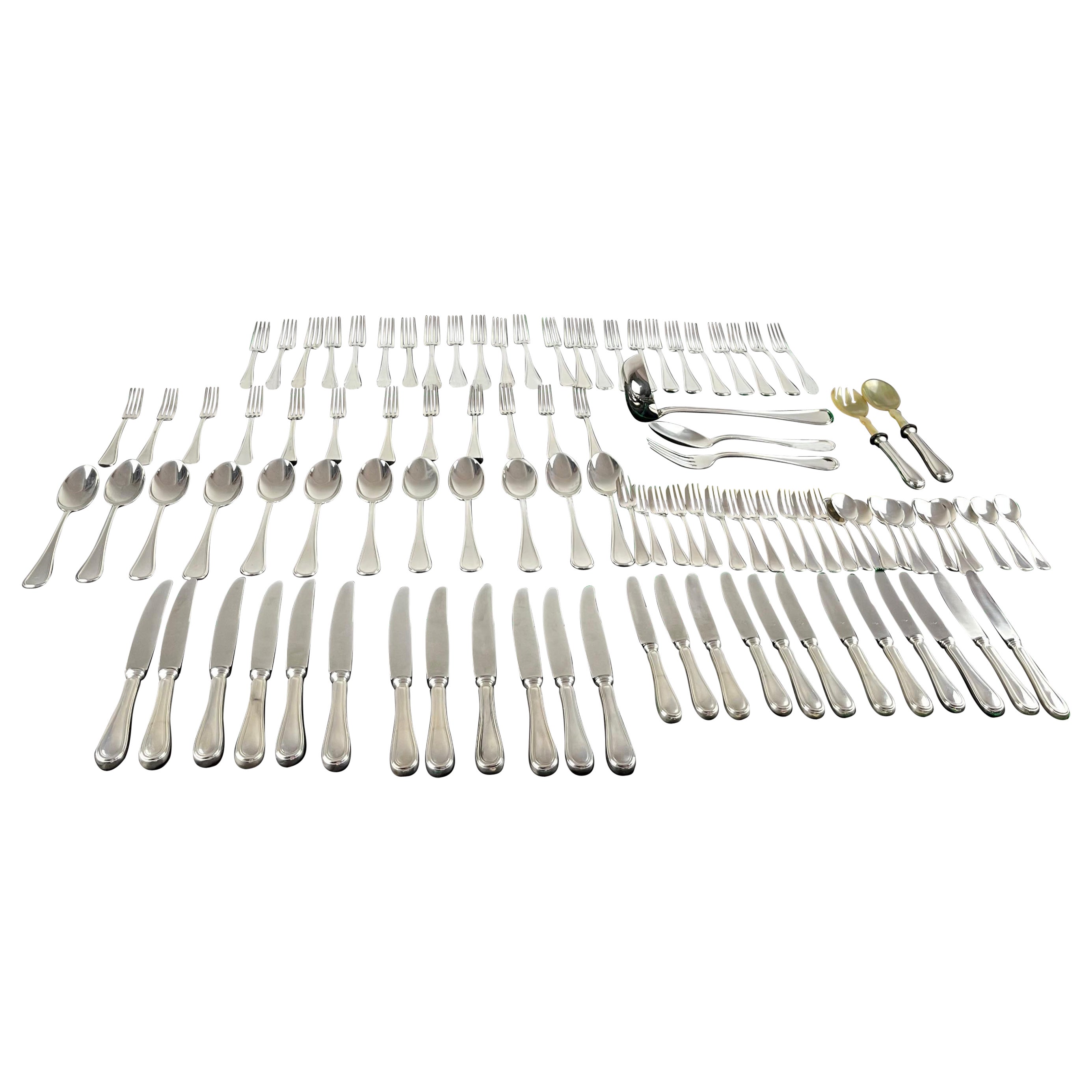 Cutlery Service  101 ps of 800 Silver, English Style Italy, 1990s, Zaramella  For Sale