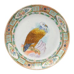 Antiguo plato cantonés de porcelana china Guangxu Buitre, 1875-1908