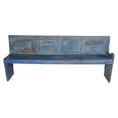 Antique Original Blue Painted Pine Wood Bench from the 1840s