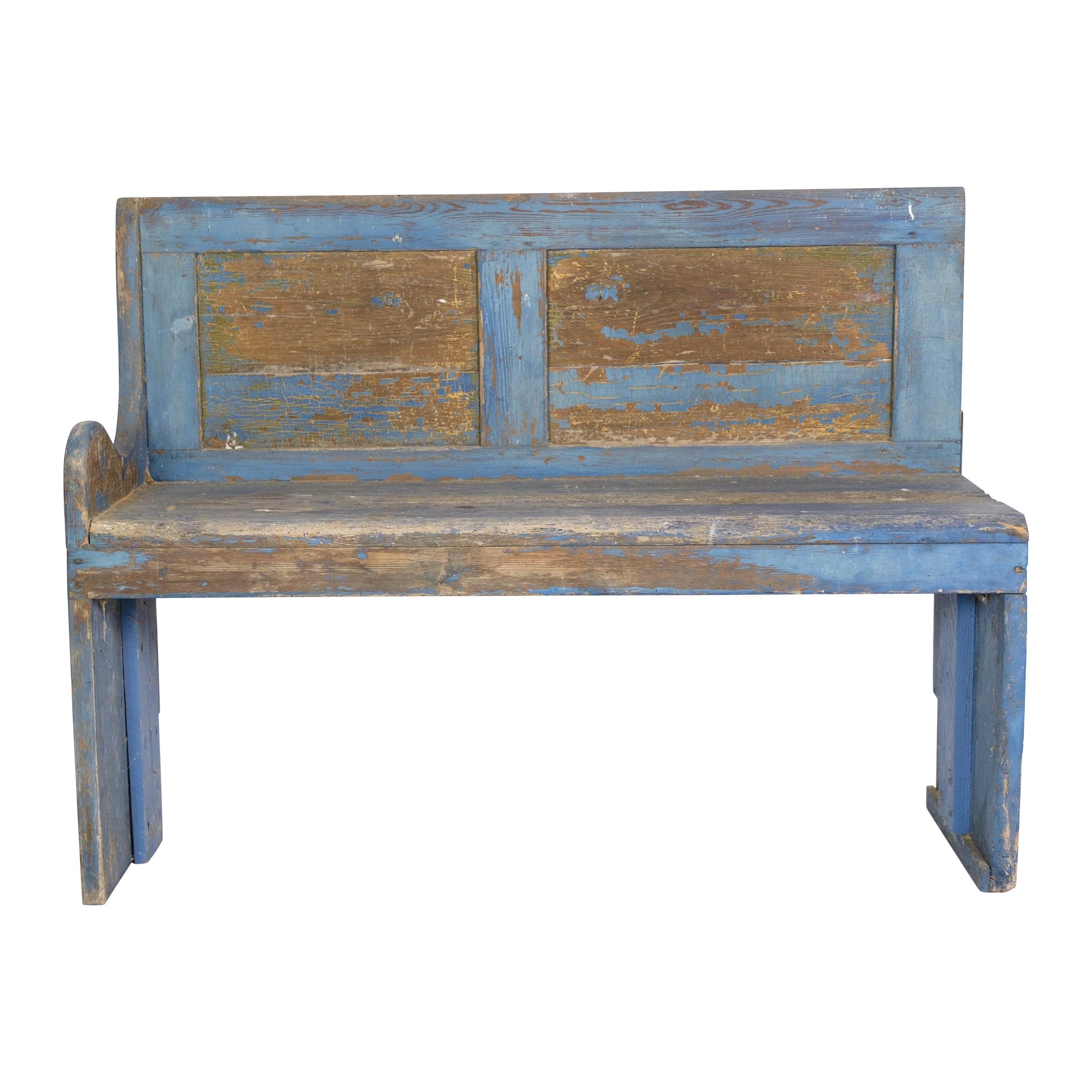 Banc en pin peint en bleu des années 1840 en vente