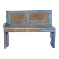 Blue Painted Bench in Pine Wood From The 1840s