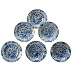 Set of 6 Antique Chinese Porcelain Kangxi/Yongzheng Blue White Dinner Plates