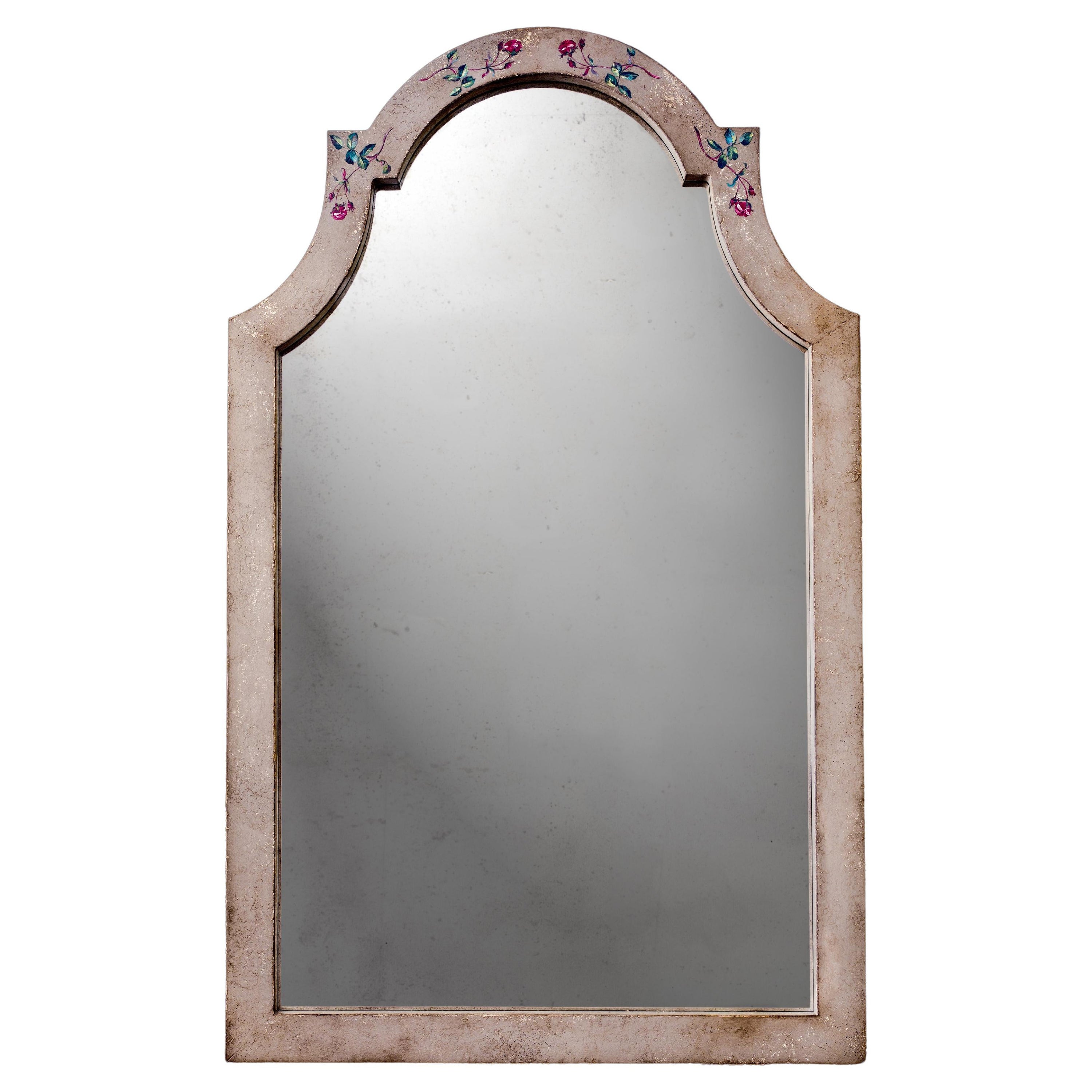 18th Century Hand-Painted Venetian Style Taupe Positano Mirror with Small Roses For Sale