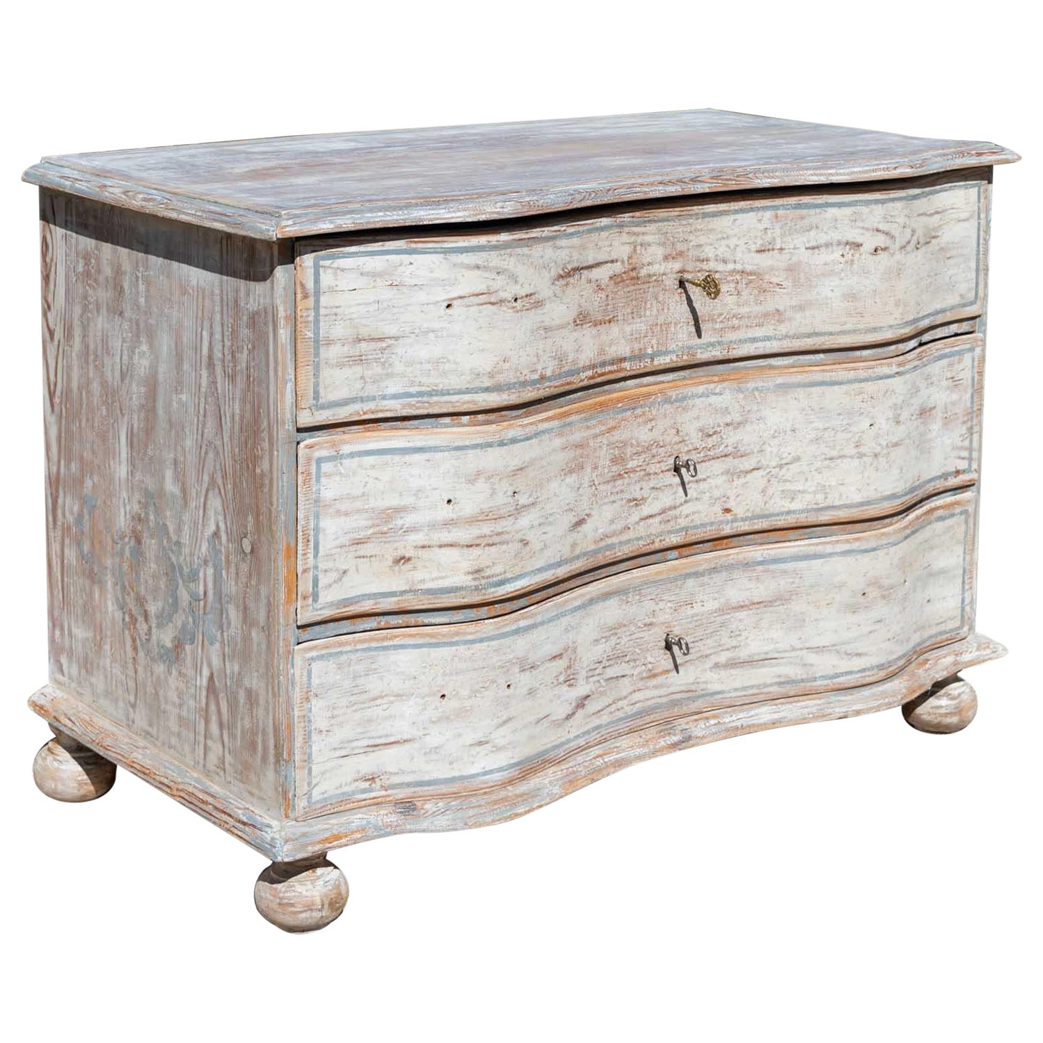 Light grey baroque chest of drawers, 18th century For Sale