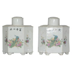 Vintage Chinese Porcelain Tea Caddy Qianjiang Republic Marked Artist Base