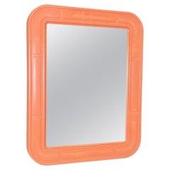 Italian Space Age Rectangular, Salmon Plastic Mirror with Rounded Corners, 1970s