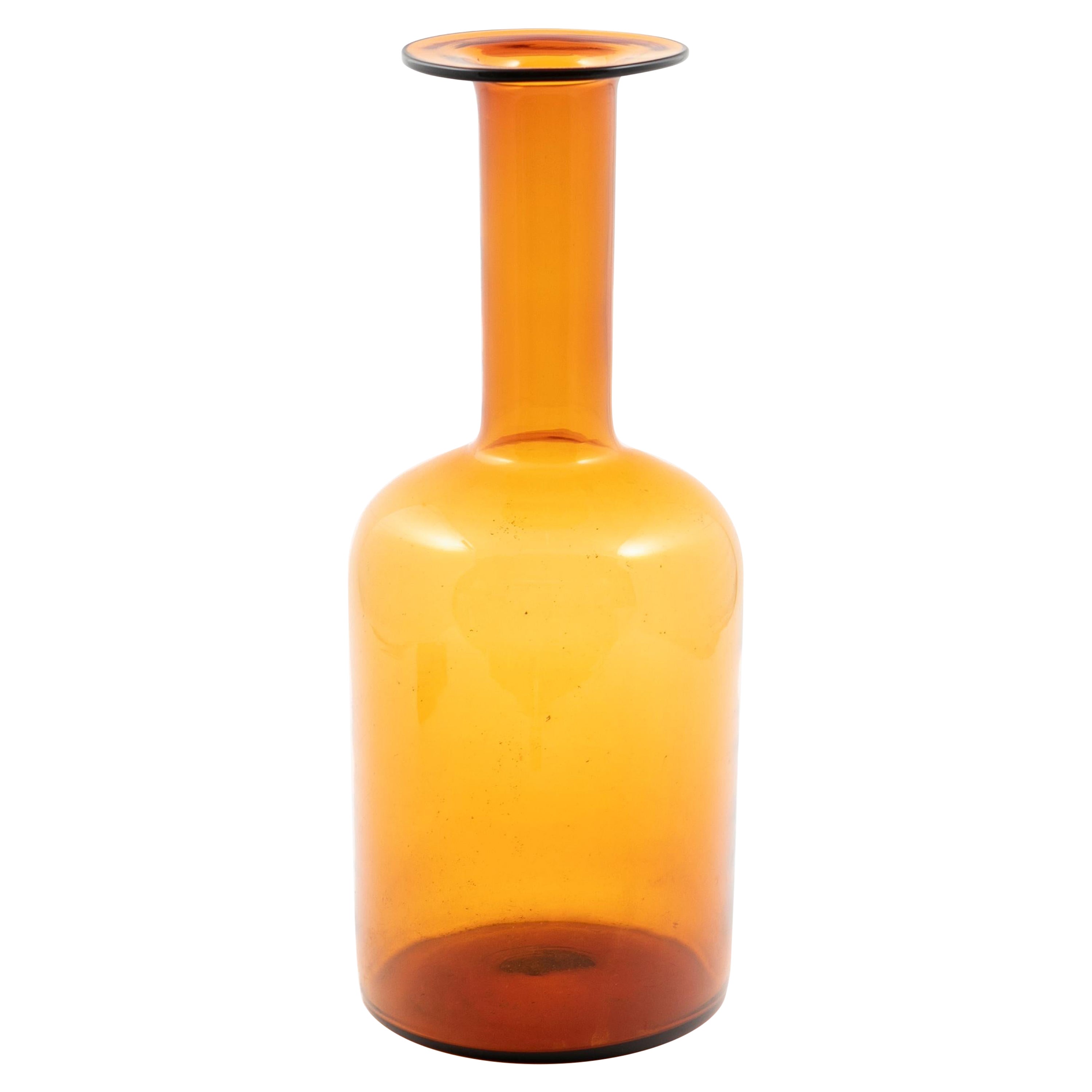 Otto Brauer for Holmegaard Bottle Shaped Vase In Amber Colored 