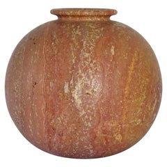 Large Italian 1980s round red travertine stone vase