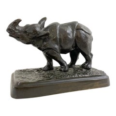Rhinoceros Sculpture by Antonio Amorgasti, Bronze Signed and Dated, 1928