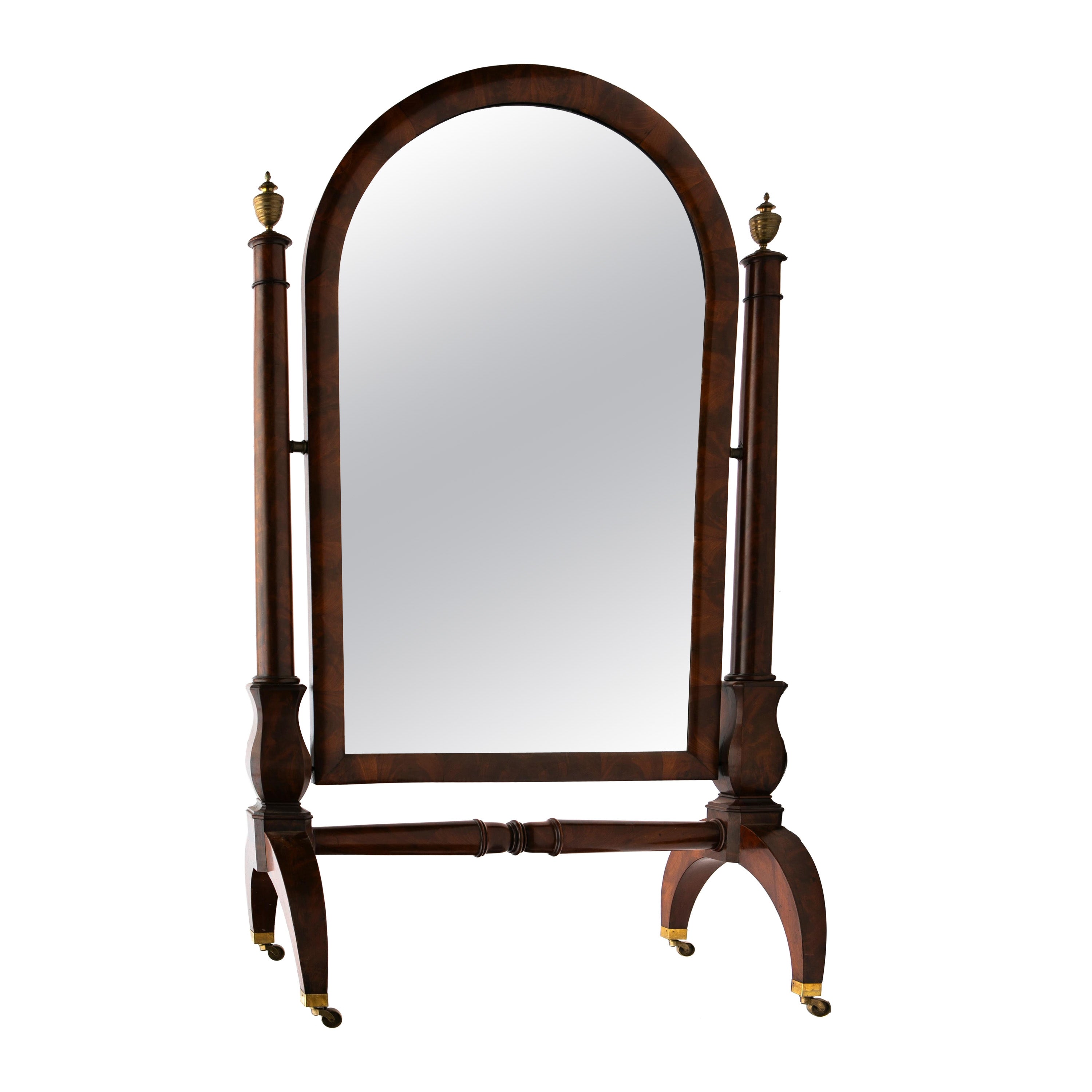 Charles X Period Psyche Mahogany Floor Mirror (miroir de sol en acajou) en vente