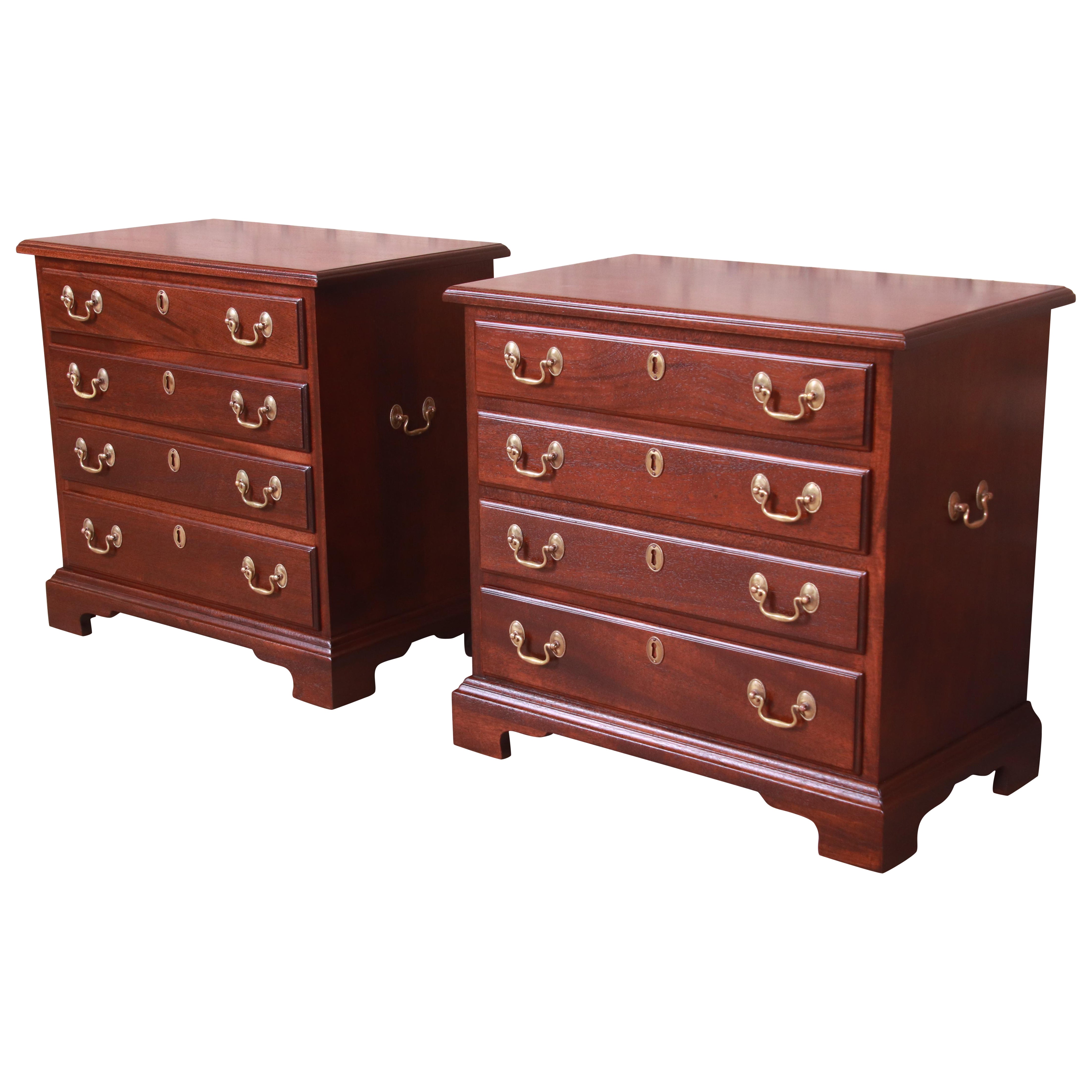 Henkel Harris Georgian Solid Mahogany Bedside Chests, Newly Refinished For Sale