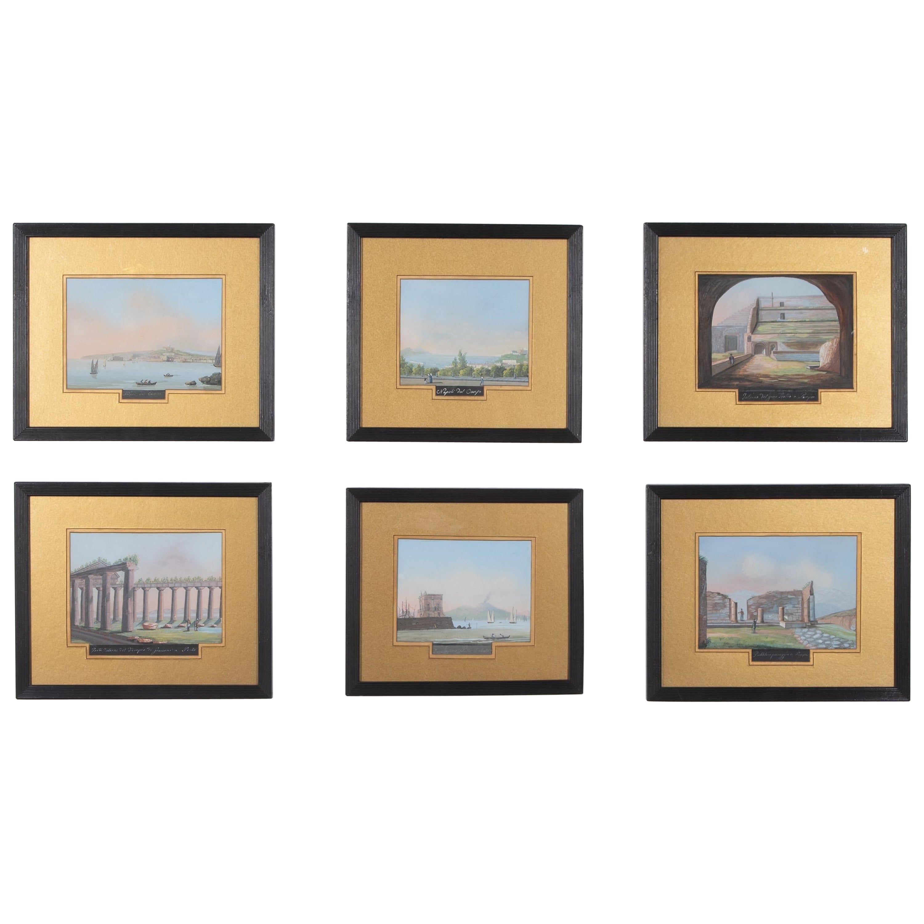 Set of Six 19th Century Grand Tour Gouaches