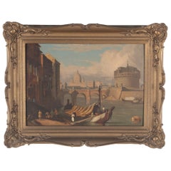 Antique Early 19th Century Oil on Panel of Rome