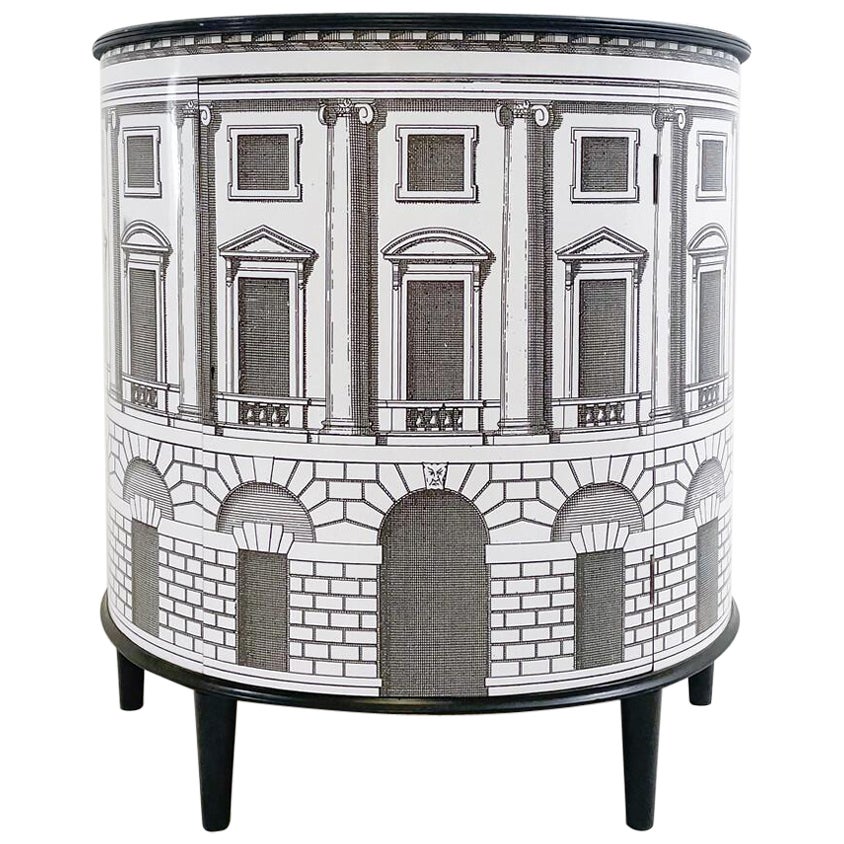 Demi Lune Cabinet in the style of Fornasetti For Sale