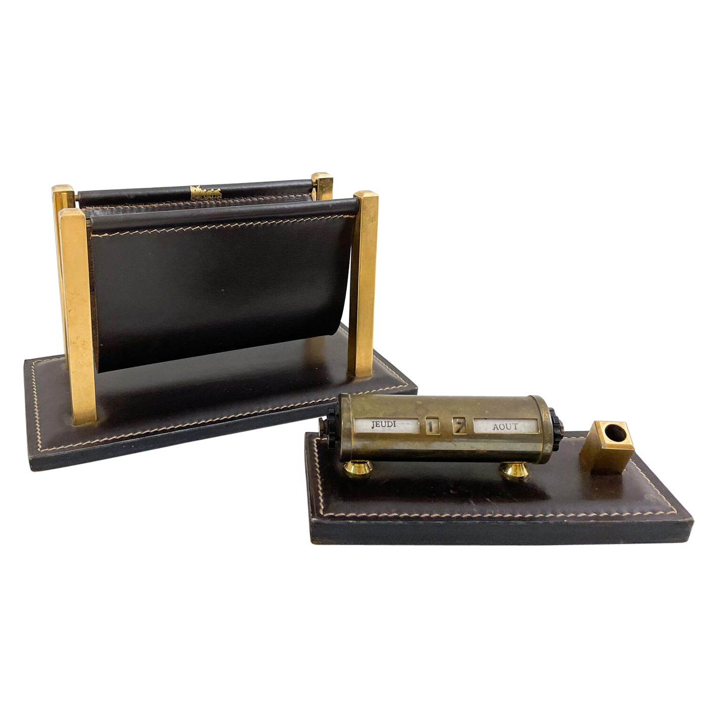 Mid-Century Letter Holder and Calendar, leather, Delvaux, Belgium, 1970s