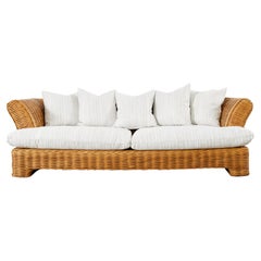 Used Michael Taylor Style Organic Modern Woven Rattan Sofa 