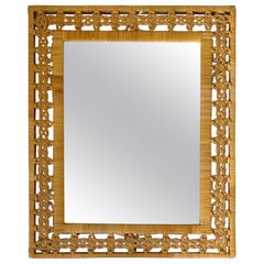 Rectangular braided rattan mirror