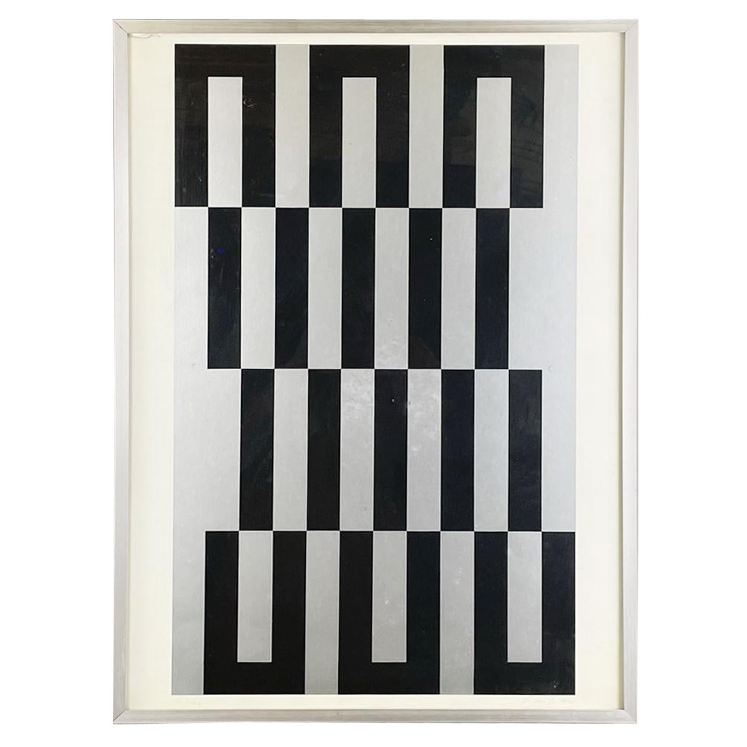 Französische Moderne Grauer schwarzer weißer Siebdruck von Julije Knifer, 1970er Jahre