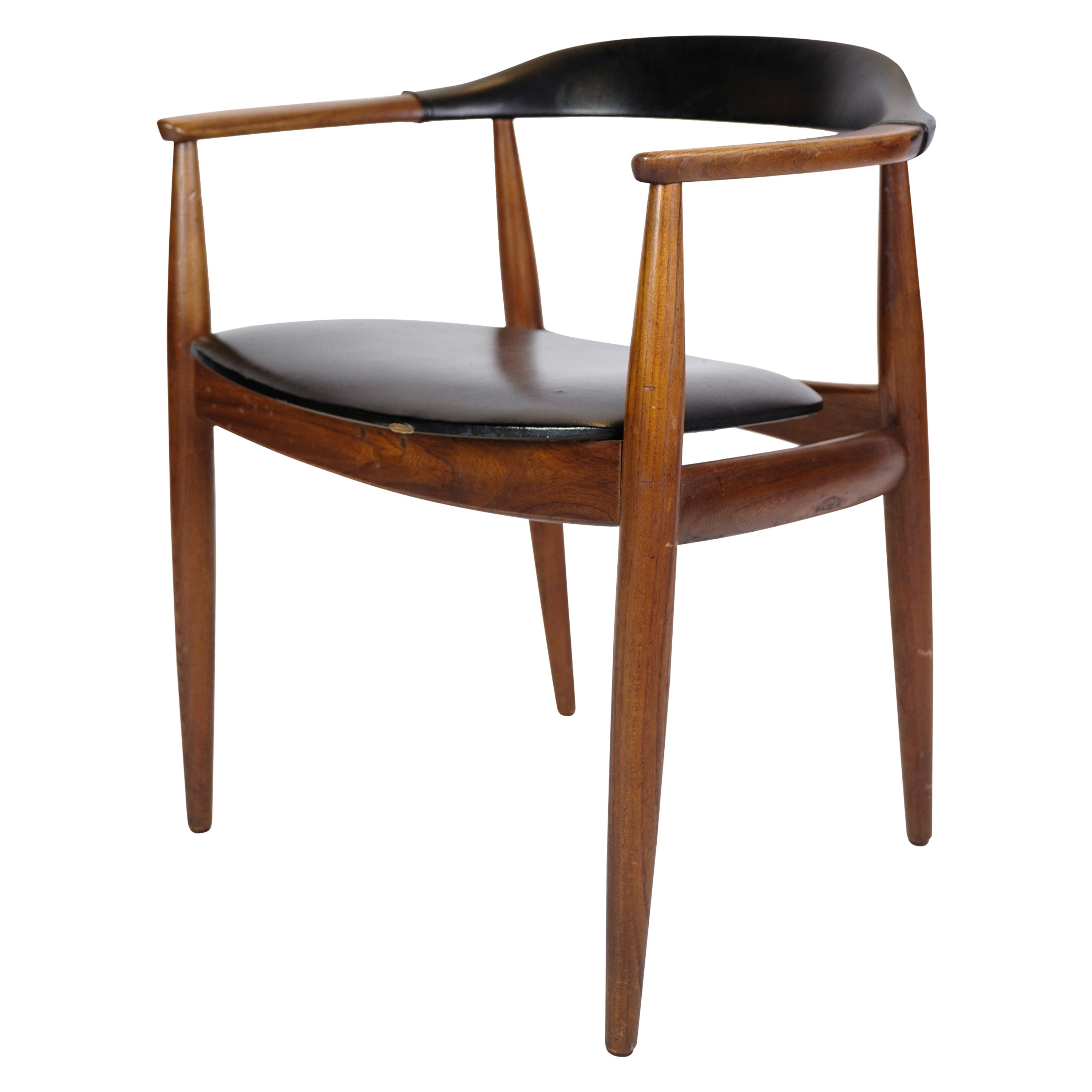 Armchair in Teak Wood and Black Leather by Illum Wikkelsø & Niels Eilersen 1960 For Sale