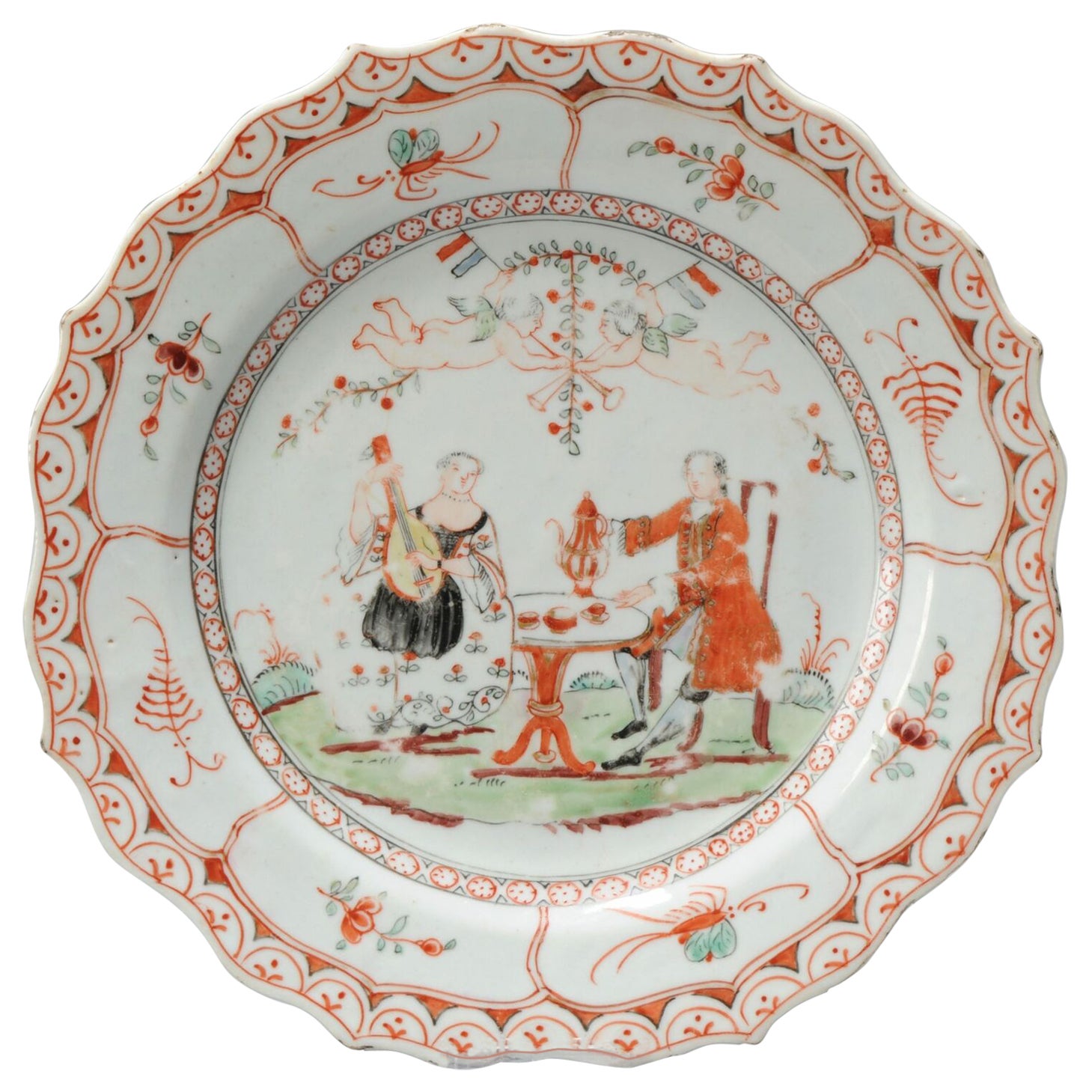 Antique Qianlong Amsterdam Bont Porcelain Dish Willem IV of Orange & Wife, 18thC For Sale