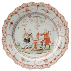 Antiguo Plato de Porcelana Qianlong Amsterdam Bont Guillermo IV de Orange y Esposa, S. XVIII