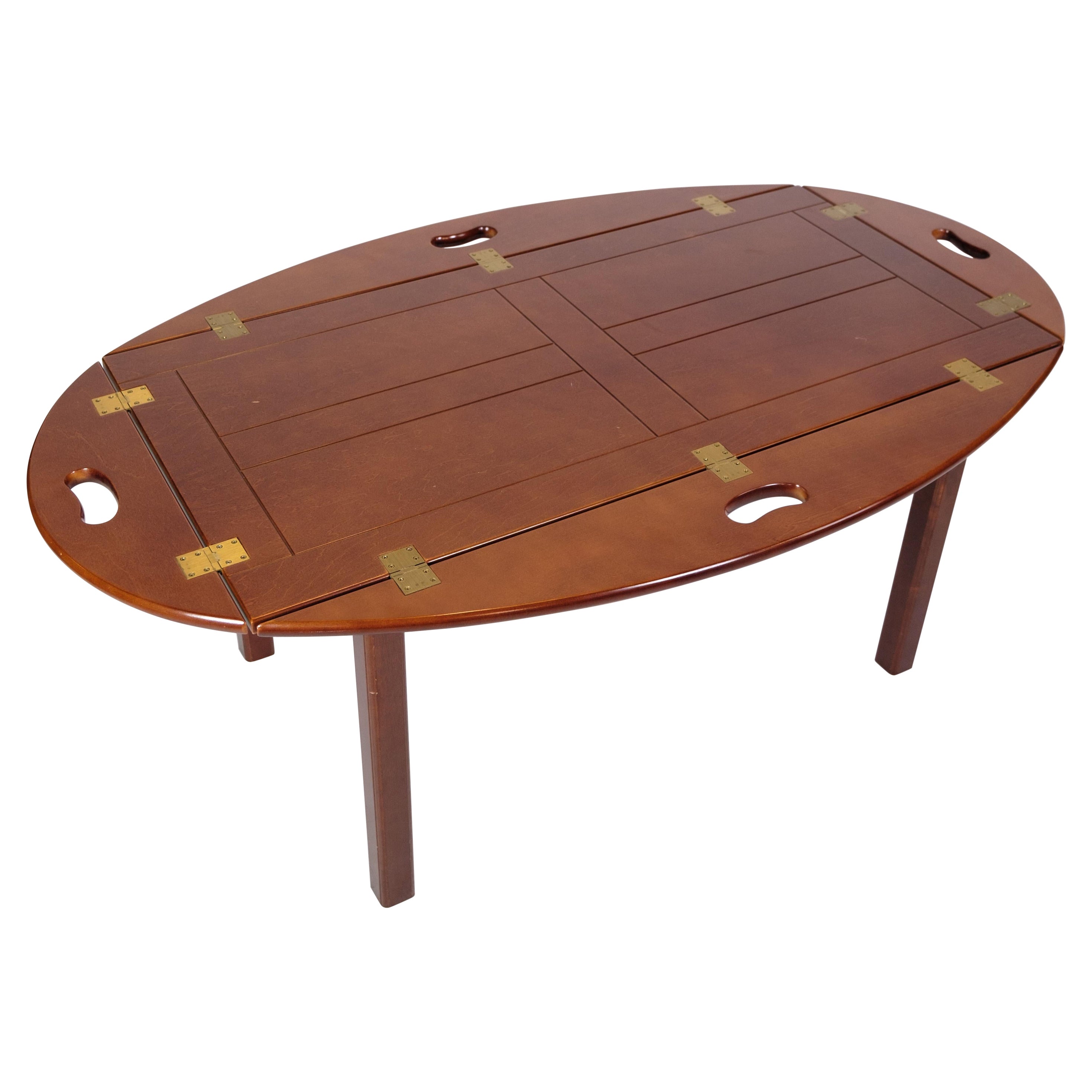 Coffee Table In Polished Mahogany with Brass fittings from the 1940s For Sale