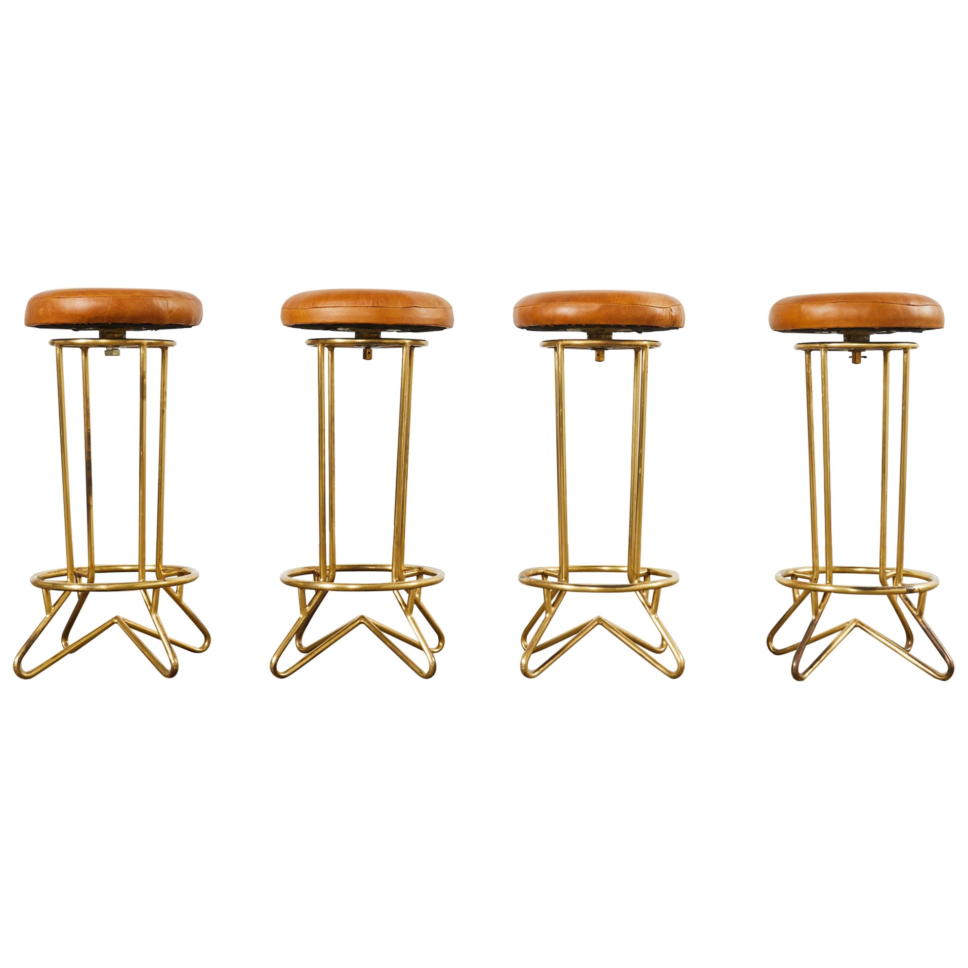 Set of Four Italian Ico Parisi Style Bronzed Swivel Bar Stools 