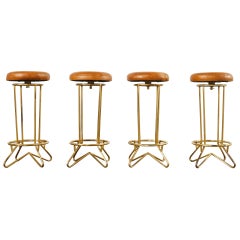Set of Four Italian Ico Parisi Style Bronzed Swivel Bar Stools 