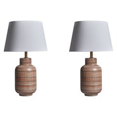 Design Technics Attribution, Table Lamps, Ceramic, Brass, USA, 1950s