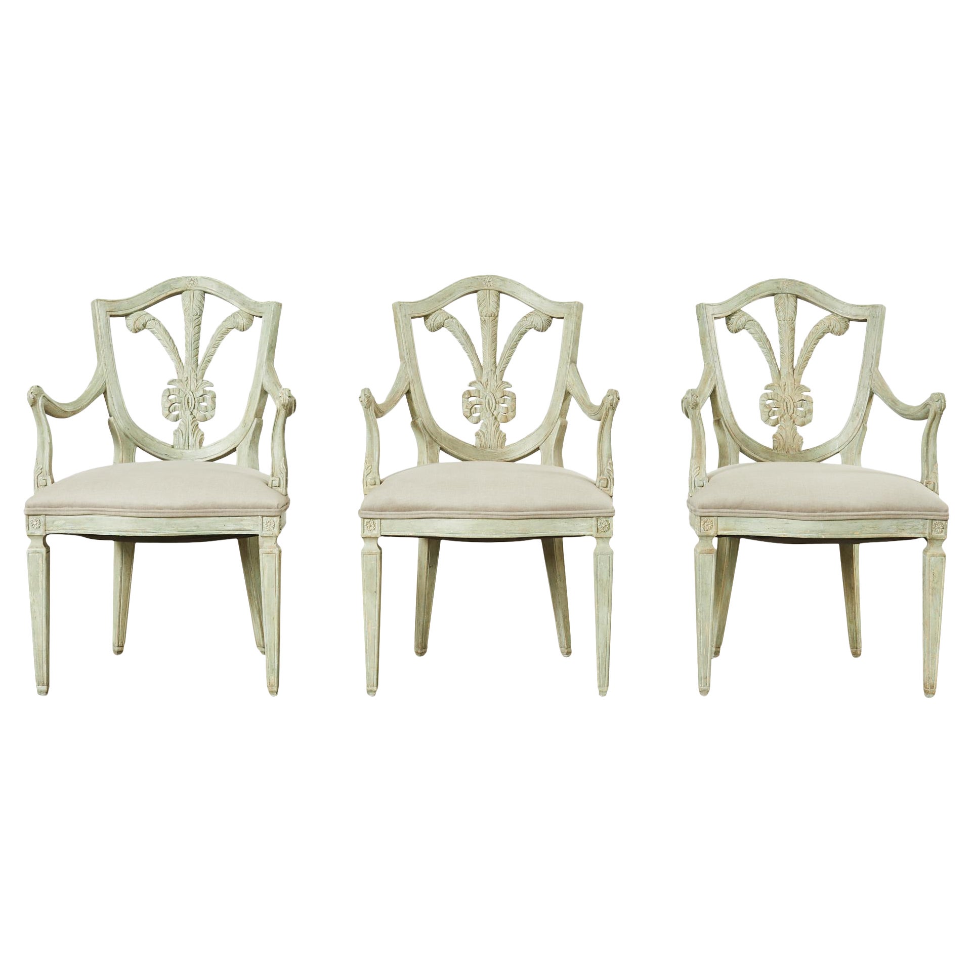 Set of Three Dennis & Leen Painted Brandelli Dining Armchairs  For Sale