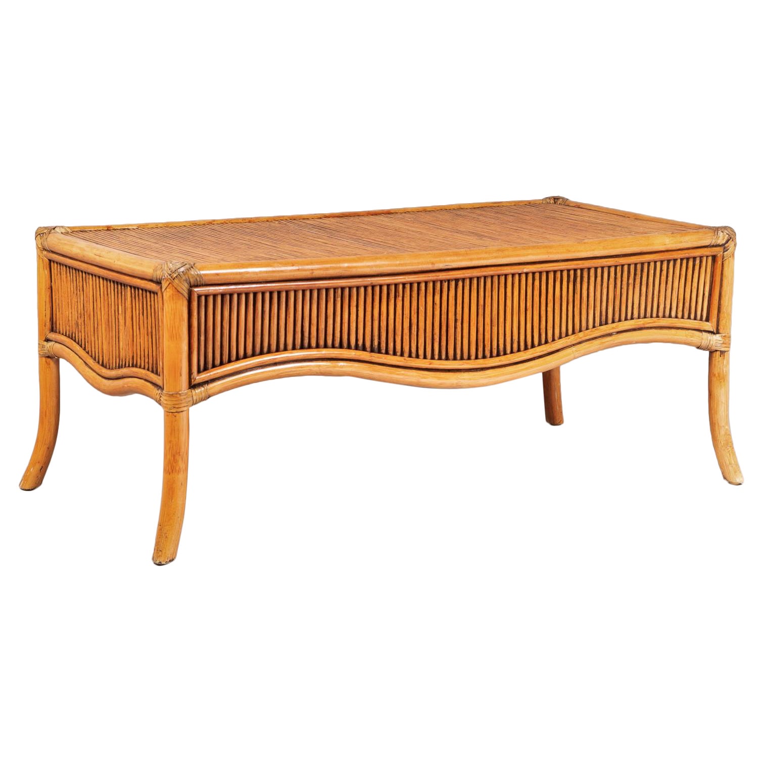 1970s Mid Century Reeded Bamboo Coffee Table in the manner of Vivai del Sud For Sale