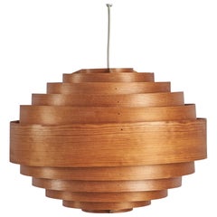 Vintage Hans-Agne Jakobsson, Pendant Light, Pine Veneer, Sweden, 1970s