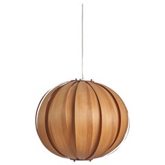 Swedish Designer, Pendant Light, Pine, Brass Sweden, 1970s