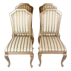Vintage Four Rococo chairs in Glit wood with striped fabric from the 1930s