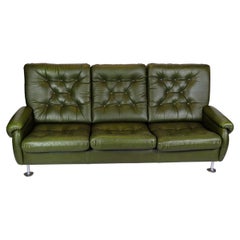 3-Sitzer-Sofa aus dunkelgrünem Leder mit Chrombeinen aus dem Jahr 1970