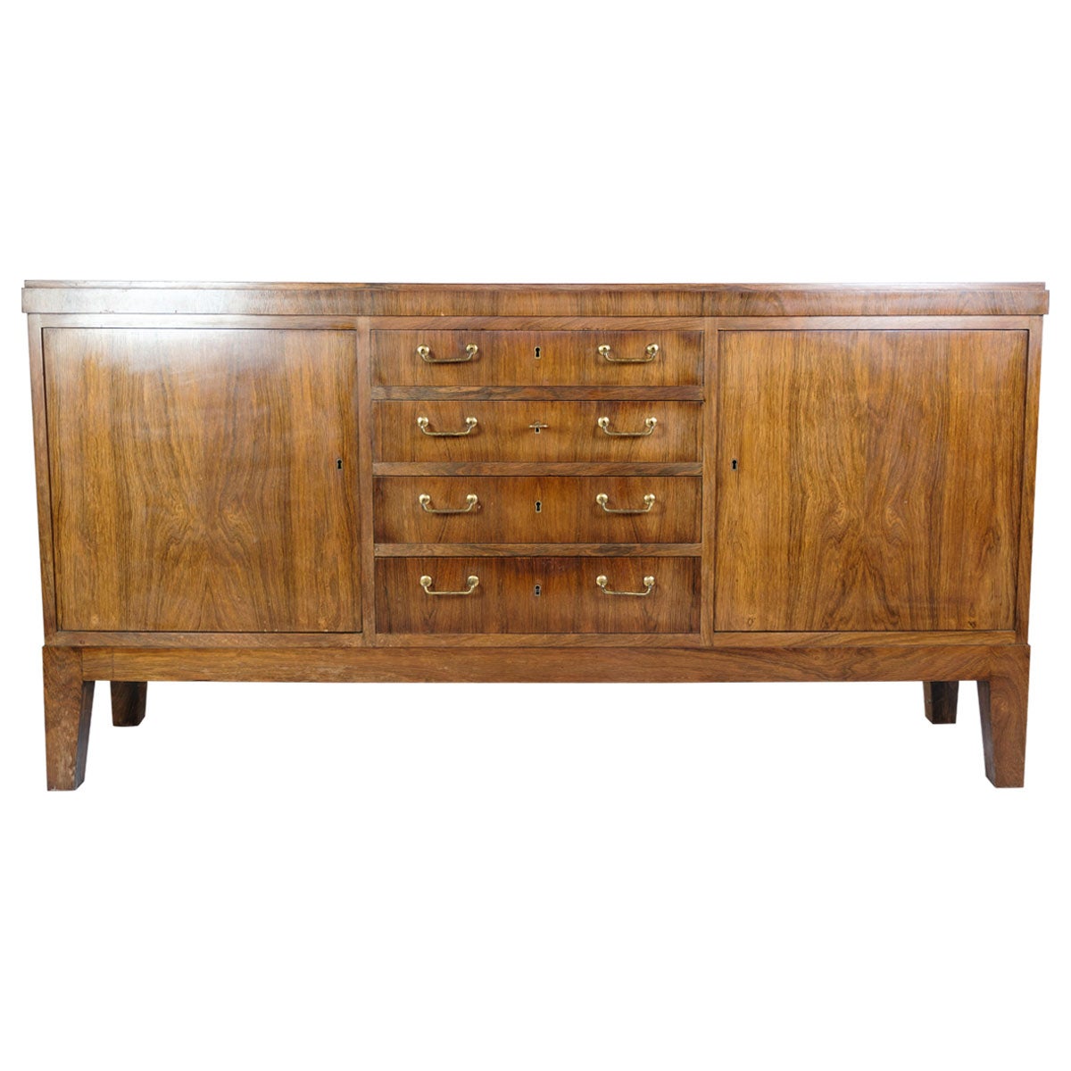 Low Sideboard in Rosewood with Brass Handles of Danish Carpenter From 1950s