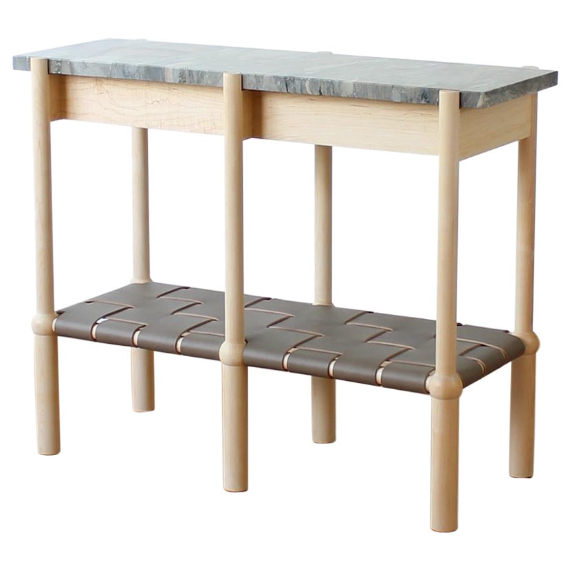 Ready to ship - Mae Wood Leather and Quartzite Console Table By Crump and Kwash 