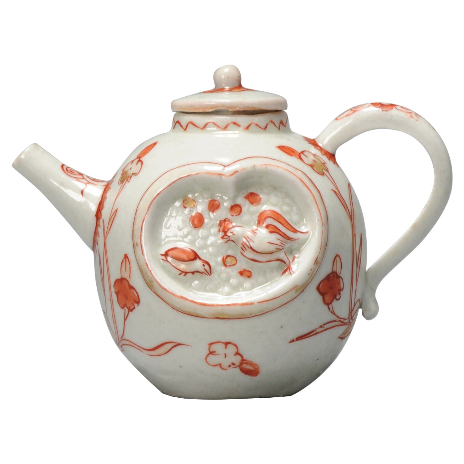 Small Antique Edo Period Japanese Porcelain Teapot Imari Red Gold Panels For Sale
