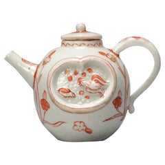 Small Used Edo Period Japanese Porcelain Teapot Imari Red Gold Panels